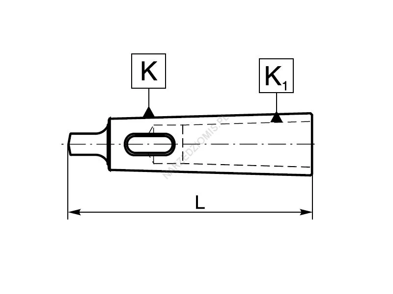 Rysunek techniczny: Tuleja redukcyjna z chw. Morse'a na stożek Morse'a: T.1751 MS3/MS2 - KOLNO